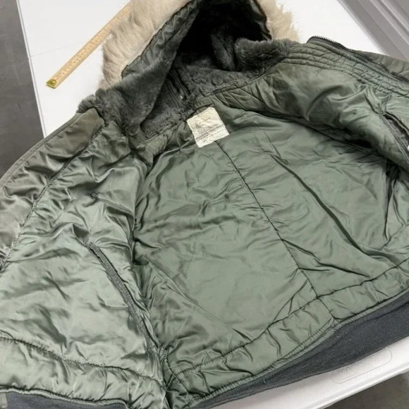 Vintage Military Style N-2B Flight Jacket Sage Green Faux Fur Hood Bomber Coat - Picture 10 of 10